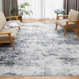 Abstract Area Rug Gray Blue 36x60 Inches Soft Low Pile Washable Indoor Carpet